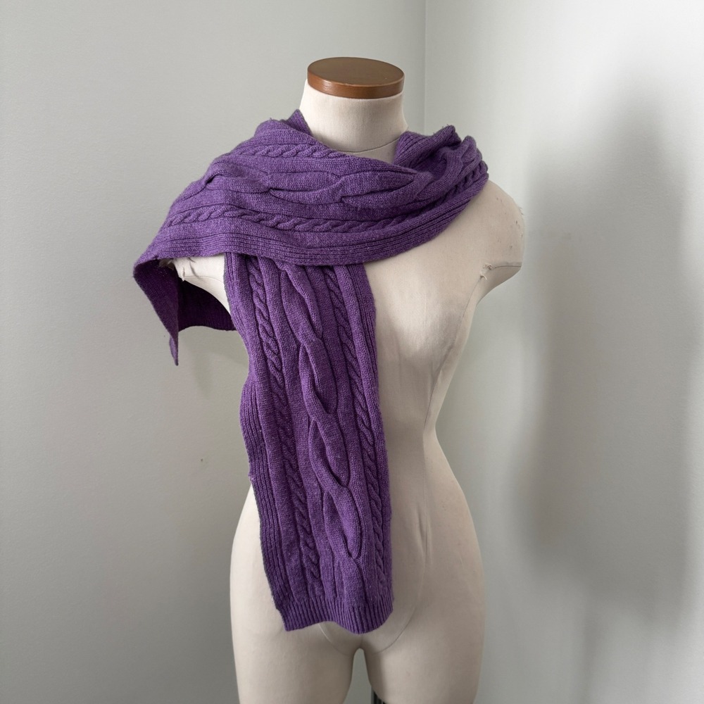 Brooks Brothers 346 Purple Cable Knit Wool & Cashmere Scarf Classic Minimalist